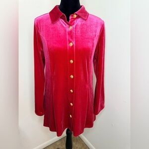 NWT Soft Surroundings Red velvet tunic button front collar shirt split hem small